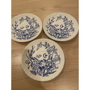Wedgwood Ranunculus Blue Shell Edge Set Of 3 Saucers Cobalt Blue Flowers England